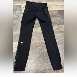 Lululemon Leggings Size 4 Black White Cutouts Length 34.5” Butter Soft